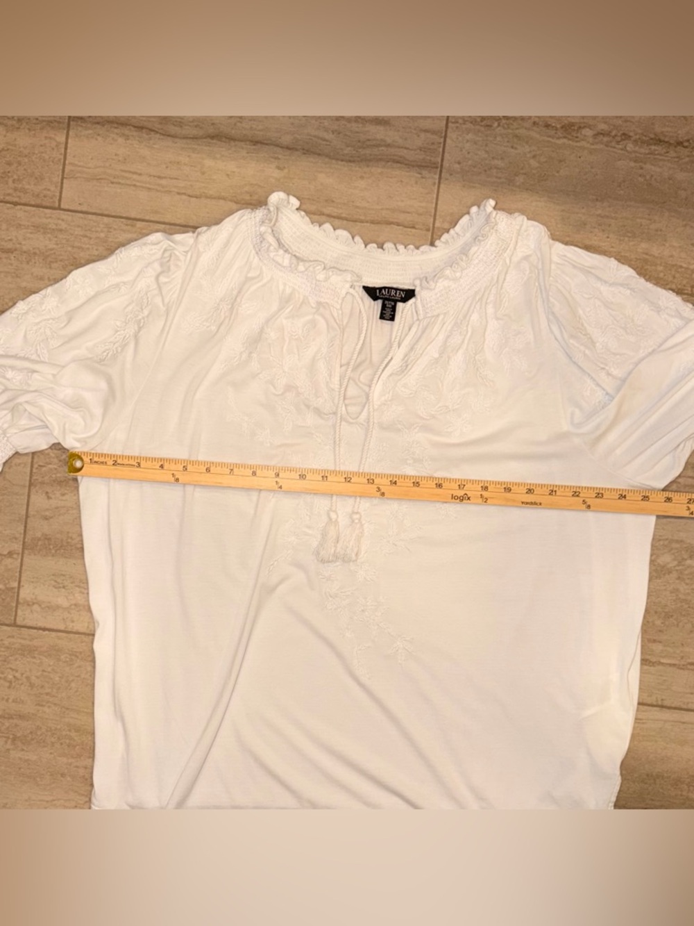 Lauren Ralph Lauren Embroidered Jersey Puff-Sleeve Top/ Blouse Women’s Size 2X - Picture 14 of 16